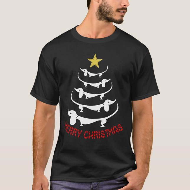 Dachshund Christmas Trees Blue Green Friend T-Shirt (Front)