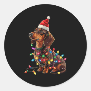 Dachshund Christmas Weiner Dog Xmas Pajamas Cute F Classic Round Sticker