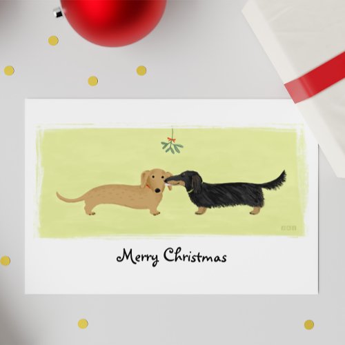 Dachshund Christmas Wiener Dogs Mistletoe Kiss Holiday Card