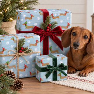 Dachshund Christmas Wrapping Paper Cute Snowflakes