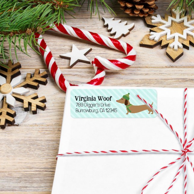 Dachshund Christmas Wrapping Paper Cute Snowflakes Label (Dachshund Christmas address labels)
