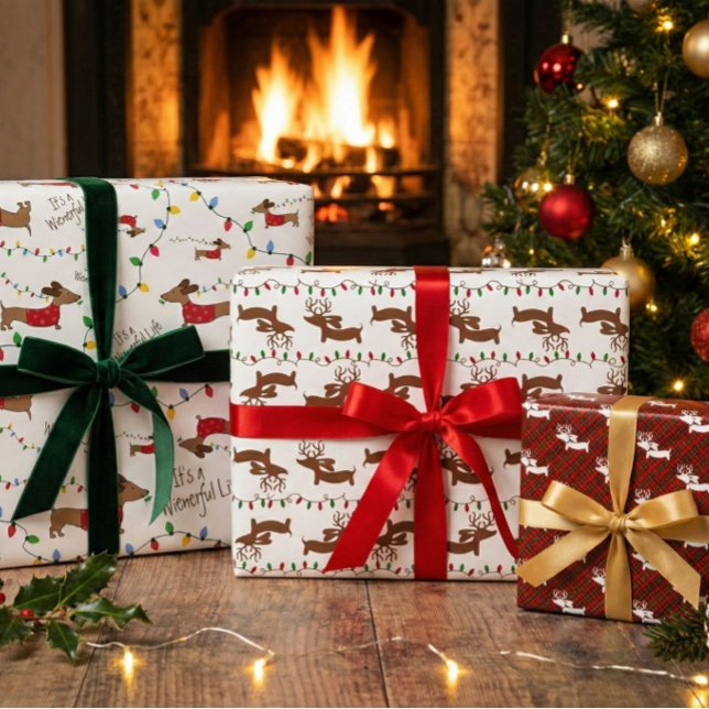 Dachshund Christmas Wrapping Paper Variety Pack (Lots of dachshund Christmas gift wrap options)