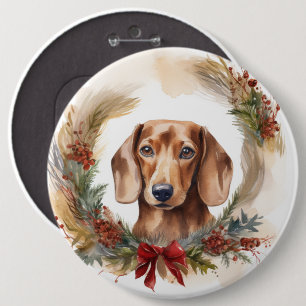 Dachshund Christmas Wreath Festive Pup Button