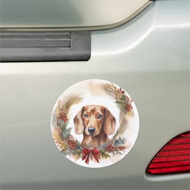 Dachshund Christmas Wreath Festive Pup  Car Magnet (In Situ)