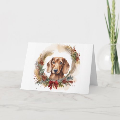 Dachshund Christmas Wreath Festive Pup  Card