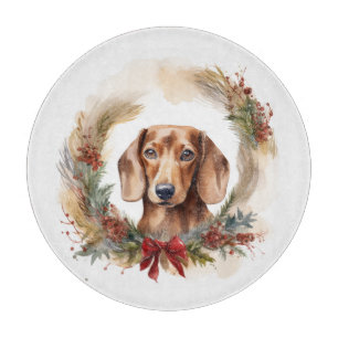 Dachshund Christmas Wreath Festive Pup Cutting Board