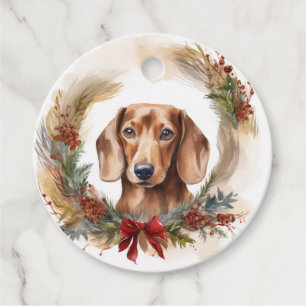 Dachshund Christmas Wreath Festive Pup Favor Tags