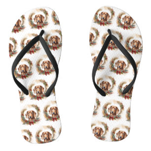 Dachshund Christmas Wreath Festive Pup Flip Flops