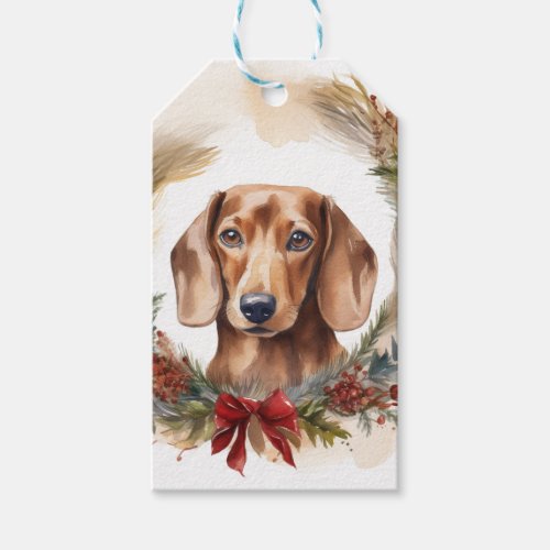 Dachshund Christmas Wreath Festive Pup  Gift Tags