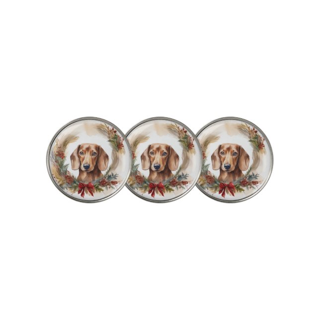 Dachshund Christmas Wreath Festive Pup  Golf Ball Marker (3 Up)