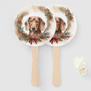 Dachshund Christmas Wreath Festive Pup  Hand Fan