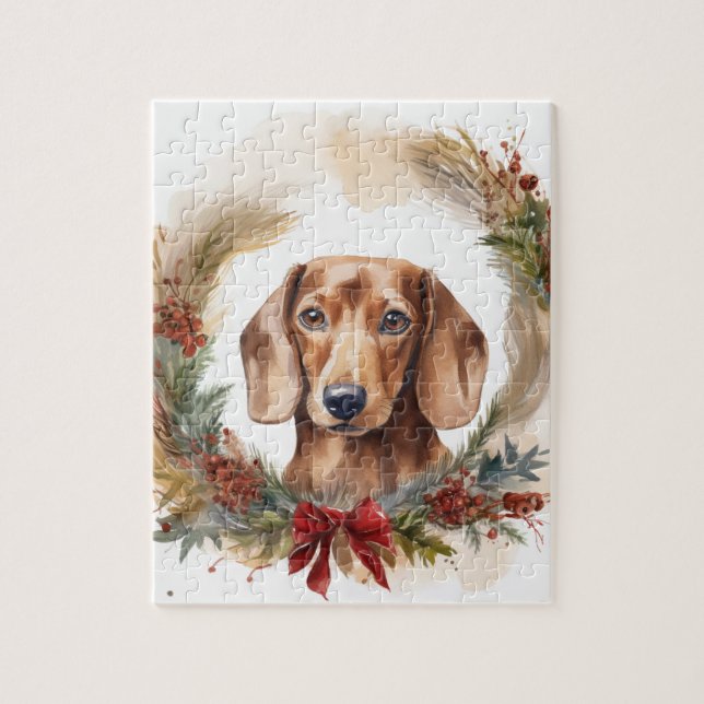 Dachshund Christmas Wreath Festive Pup  Jigsaw Puzzle (Vertical)