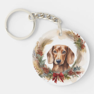 Dachshund Christmas Wreath Festive Pup Keychain