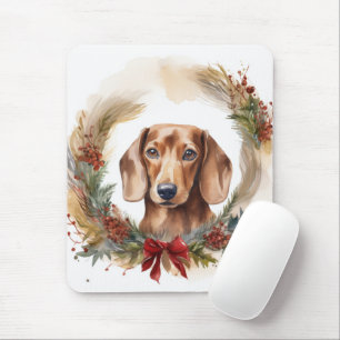 Dachshund Christmas Wreath Festive Pup Mouse Pad