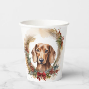 Dachshund Christmas Wreath Festive Pup Paper Cups