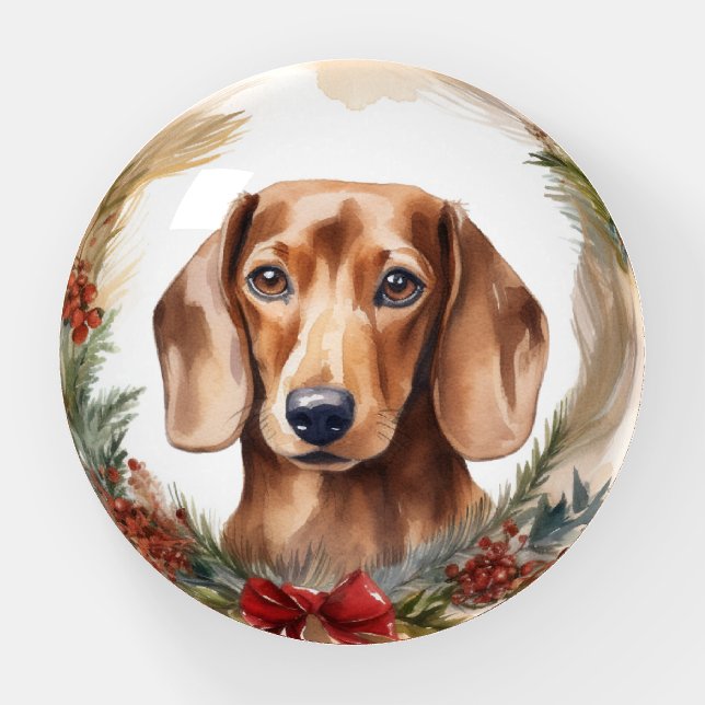 Dachshund Christmas Wreath Festive Pup  Paperweight (Front)