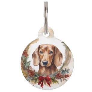 Dachshund Christmas Wreath Festive Pup Pet ID Tag