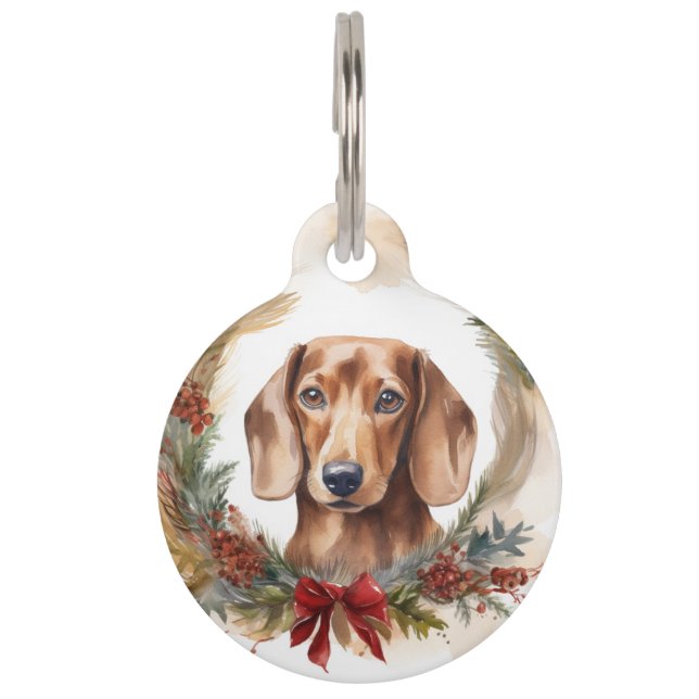 Dachshund Christmas Wreath Festive Pup  Pet ID Tag (Front)