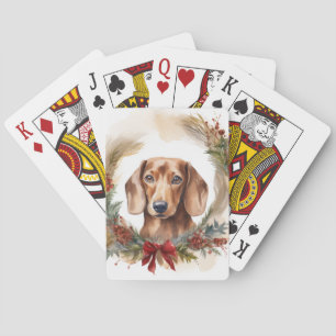 Dachshund Christmas Wreath Festive Pup Poker Cards