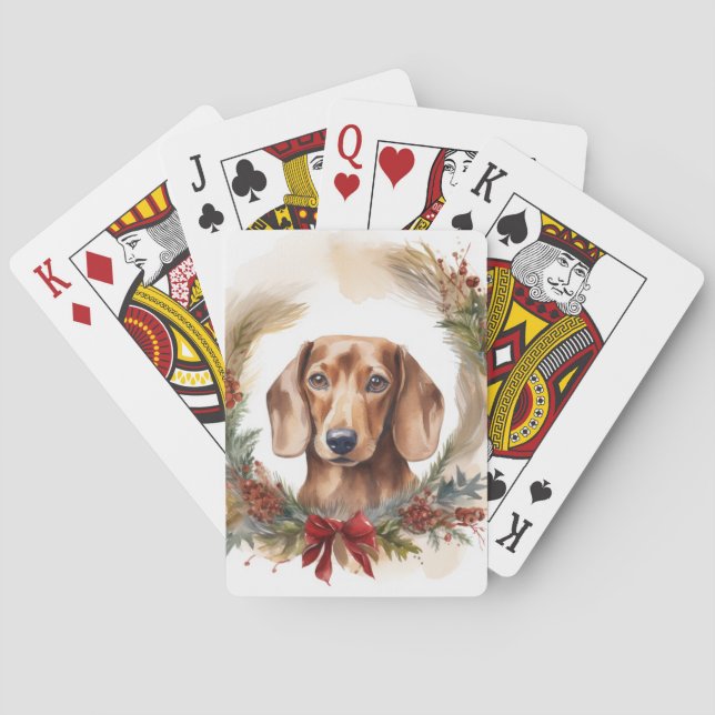 Dachshund Christmas Wreath Festive Pup  Poker Cards (Back)