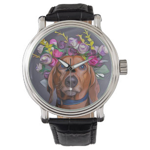 Dachshund Close Up Of Dachshund Wearing Flowers Watch