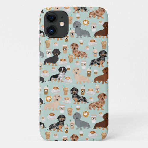 Dachshund coffee pattern mint iPhone 11 case