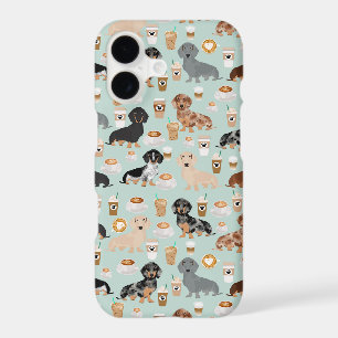 Dachshund coffee pattern mint iPhone 17 case
