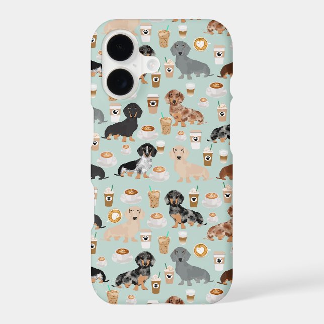 Dachshund coffee pattern mint iphone case (Back)