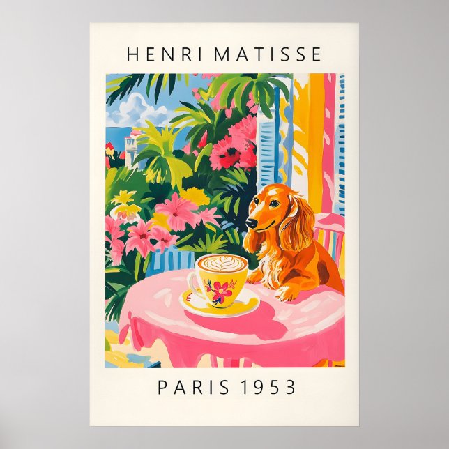 Dachshund Coffee Print Matisse Style Pink Kitchen (Front)