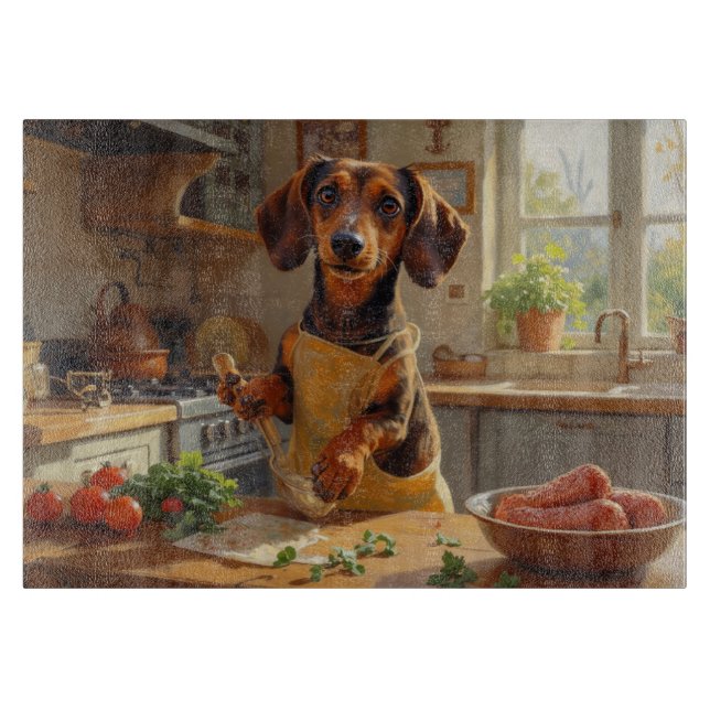 Dachshund Cooking in Kitchen Cutting Board (Front)