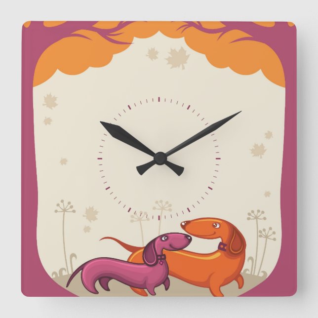 Dachshund Couple Square Wall Clock (Front)
