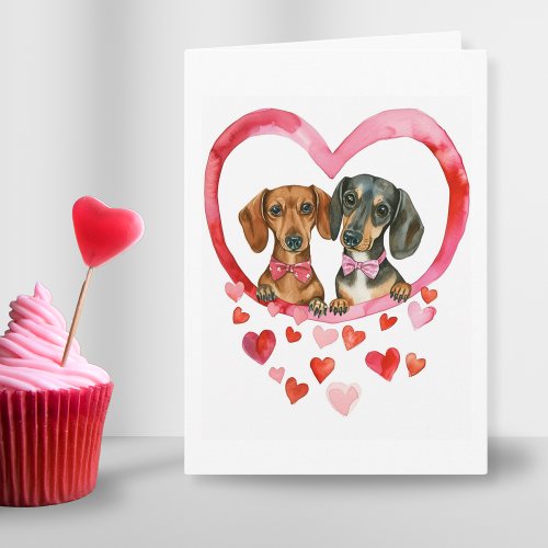 Dachshund Couple Watercolor Personalized cute love Holiday Card