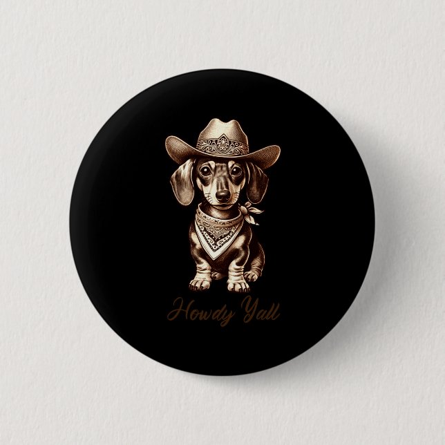 Dachshund Cowboy Cute Sausage Dog Cowboy Weiner Pu Button (Front)