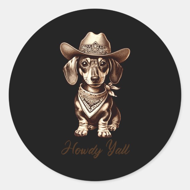 Dachshund Cowboy Cute Sausage Dog Cowboy Weiner Pu Classic Round Sticker (Front)