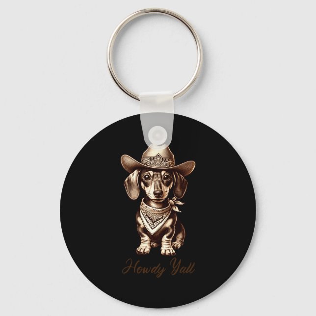 Dachshund Cowboy Cute Sausage Dog Cowboy Weiner Pu Keychain (Front)