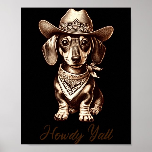 Dachshund Cowboy Cute Sausage Dog Cowboy Weiner Pu Poster (Front)