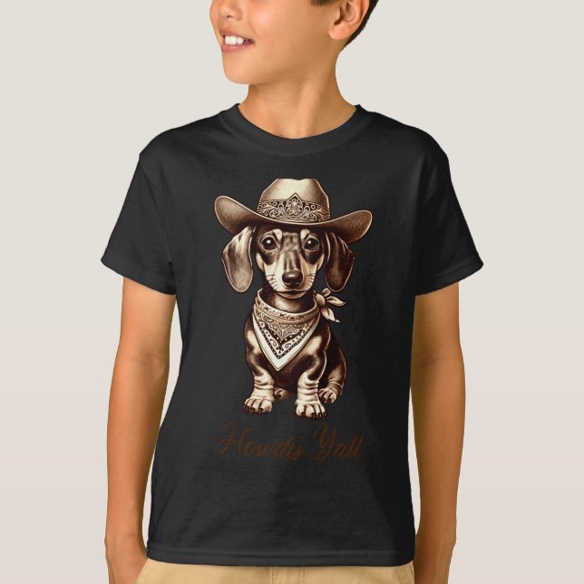Dachshund Cowboy Cute Sausage Dog Cowboy Weiner Pu T-Shirt (Front)