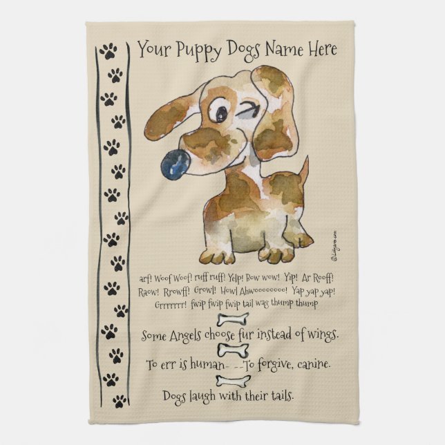 Dachshund Crossbreed Cartoon Dog Quotes Kitchen Kitchen Towel (Vertical)