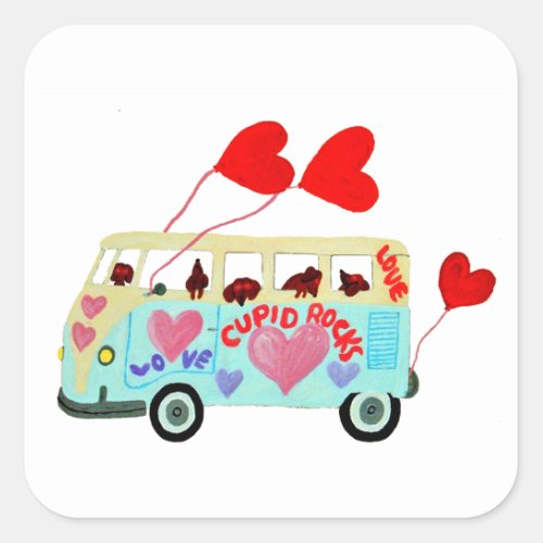 Dachshund Cupids In Their Valentine Love Mobile Square Sticker