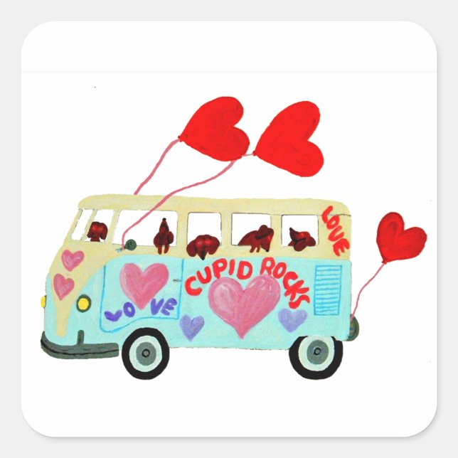 Dachshund Cupids In Their Valentine Love Mobile Square Sticker (Front)
