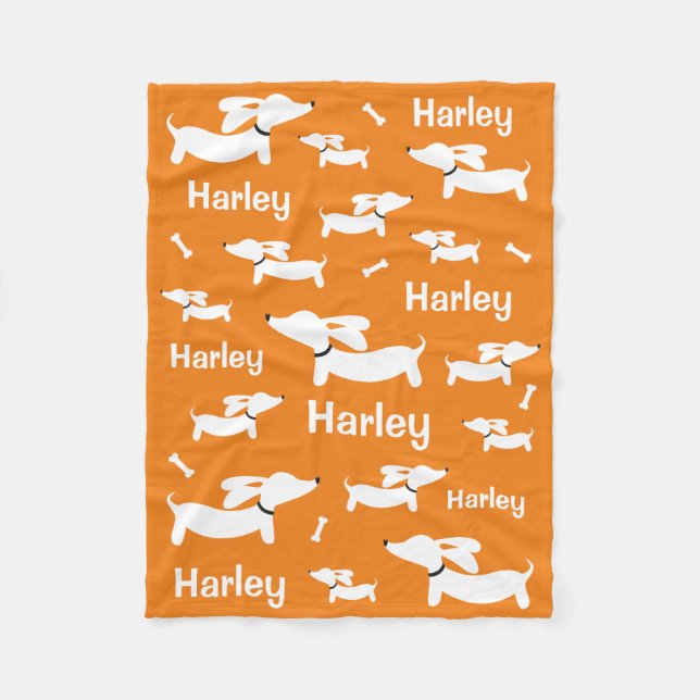 Dachshund Custom Orange Blanket for Wiener Dogs  (Front)