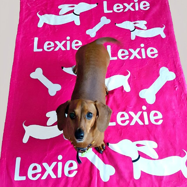 Dachshund Custom Pink Blanket for Wiener Dogs  (Pink personalized wiener dog blanket)