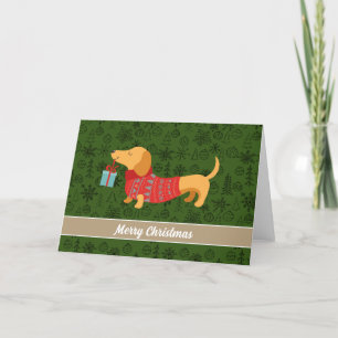 Dachshund cute green pattern, Merry Christmas  Holiday Card