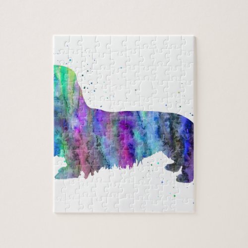 Dachshund Dachshund dog watercolor print dog Jigsaw Puzzle