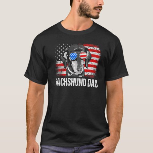 Dachshund Dad American Flag Fathers Day T_Shirt