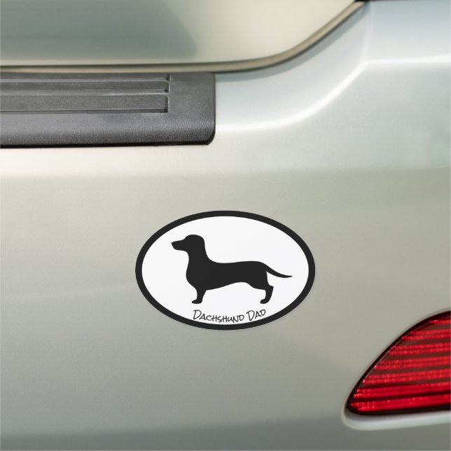 Dachshund Dad Classic Oval Black White Car Magnet  (In Situ)