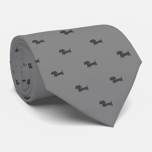 Dachshund Dad Necktie Gray Black Doxie Dad Tie (Rolled)