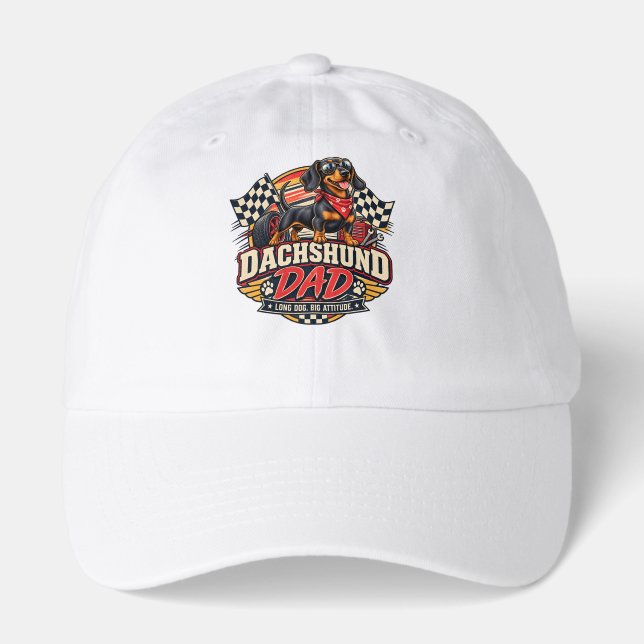Dachshund Dad Racing Checkered Flag Long Dog Hat (Front)