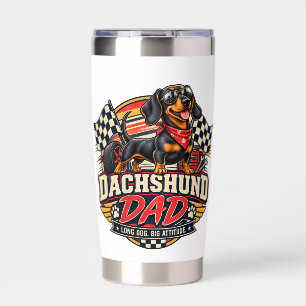 Dachshund Dad Racing Checkered Flag Long Dog Insulated Tumbler