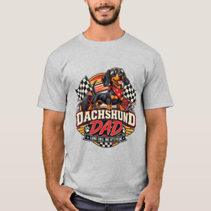 Dachshund Dad Racing Checkered Flag Long Dog T-Shirt